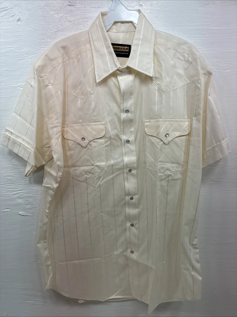 New Men’s Panhandle Slim Yellow Stripe Short Sleeve Pearl Snap 16.5 Large X-40