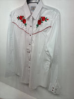 New Women’s Country Charmers White Rose Long Sleeve Pearl Snap XL II-62