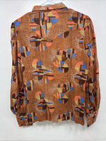 New Women’s Tem Tex Orange Design Long Sleeve Pearl Snap Size 36 MM-35 