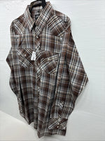 New Men’s White Horse Brown Plaid Long Sleeve Pearl Snap XL H-81