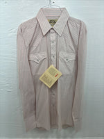 New Men’s ELY Cattleman Pink Stripe Long Sleeve Pearl Snap 16 Large V-111