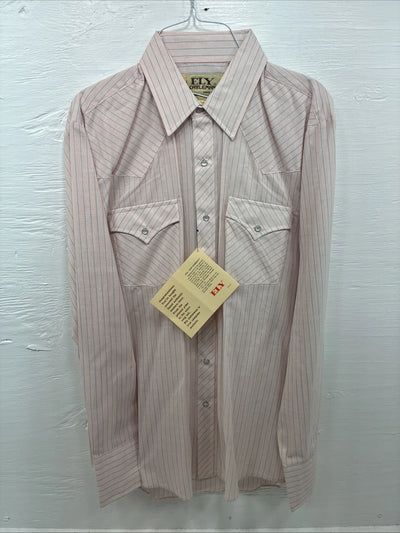 New Men’s ELY Cattleman Pink Stripe Long Sleeve Pearl Snap 16 Large V-111