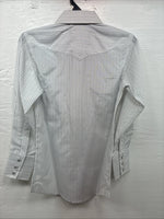 New Kids White Horse Gray Stripe Long Sleeve Pearl Snap Medium DD-54