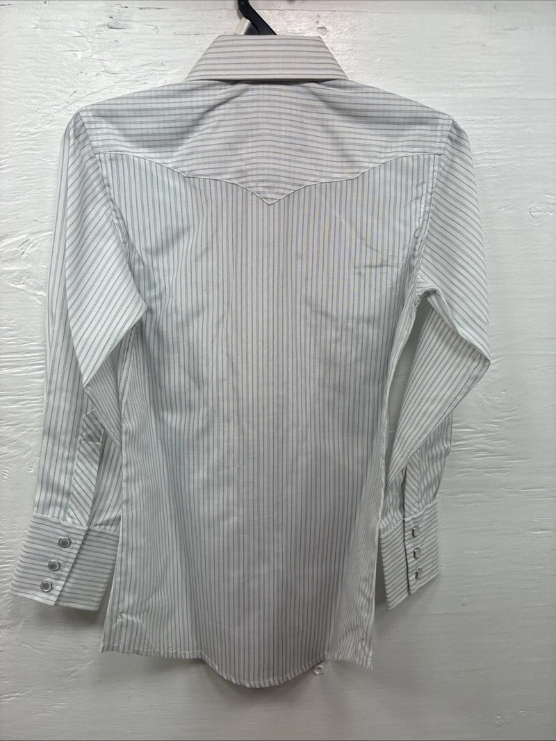 New Kids White Horse Gray Stripe Long Sleeve Pearl Snap Medium DD-54