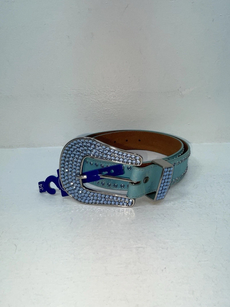 New Blue Genuine Leather 3D  Blue Bling 34” Belt #677 Z-83