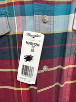 New Men’s Wrangler Multiple Color Plaid Long Sleeve Button Up 17 X 35 XL J-24