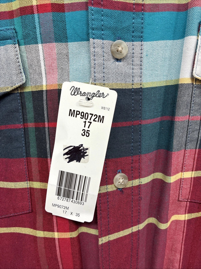 New Men’s Wrangler Multiple Color Plaid Long Sleeve Button Up 17 X 35 XL J-24
