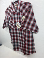 New Men’s ELY Cattleman Red Gray Plaid Short Sleeve Pearl Snap XL M-51