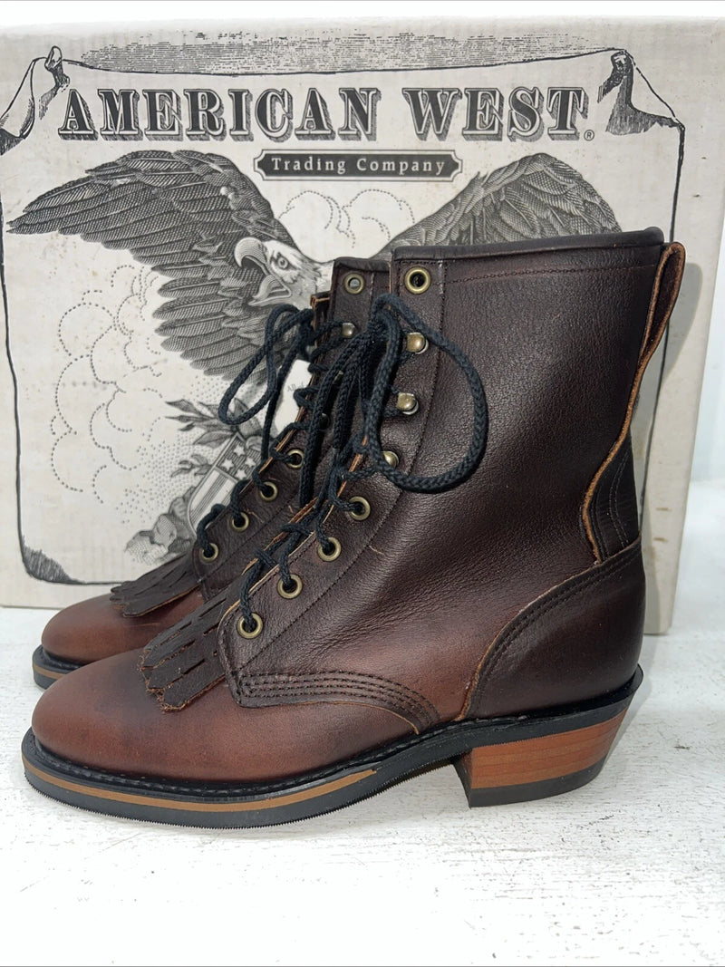 New Women’s Brown Lace Up American West Cowboy Boots. 59000 7.5 7 1/2 M. 17-58