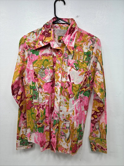New Women’s H Bar C Floral Designed Long Sleeve Pearl Snap Size 36 YY-25