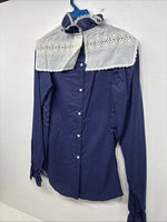 New Women’s Panhandle Slim Blue Design Long Sleeve Button Up Size 30 MM-90