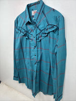 New Women’s Country Charmers Blue Plaid Long Sleeve Pearl Snap Size Large YY-117