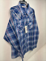 New Women’s Cumberland Blue Plaid Long Sleeve Pearl Snap XL GG-59