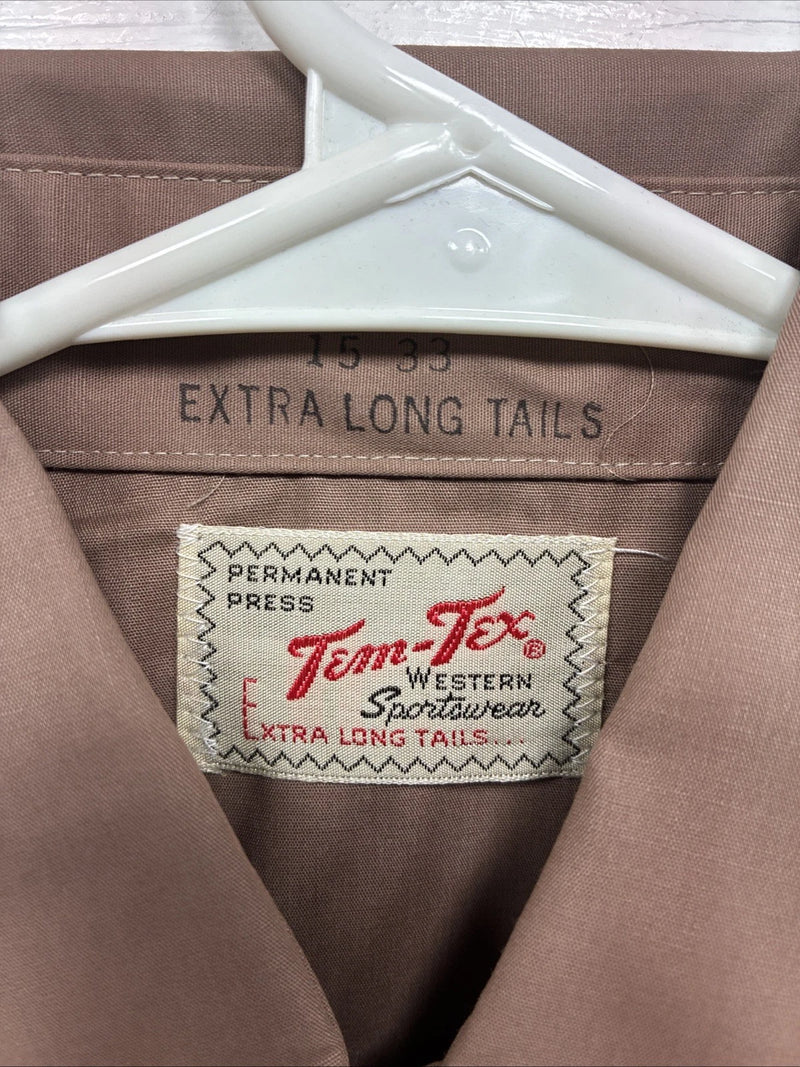 New Men’s Tem Tex Brown Western Long Sleeve Pearl Snap 15 X 33 Medium T-43