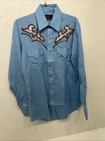 New Men’s Blue Champion Pearl Snap Western Long Shirt. 15.5 X 34 Medium A-177