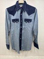 New Women’s Dee-Cee Blue Jeans Design Long Sleeve Pearl Snap Size Large TT-94