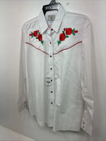 New Women’s Country Charmers White Rose Long Sleeve Pearl Snap Medium LL-55