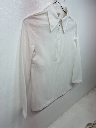 New Women’s H Bar C White Stripe Long Sleeve Half Zip Show Shirt Small YY-123