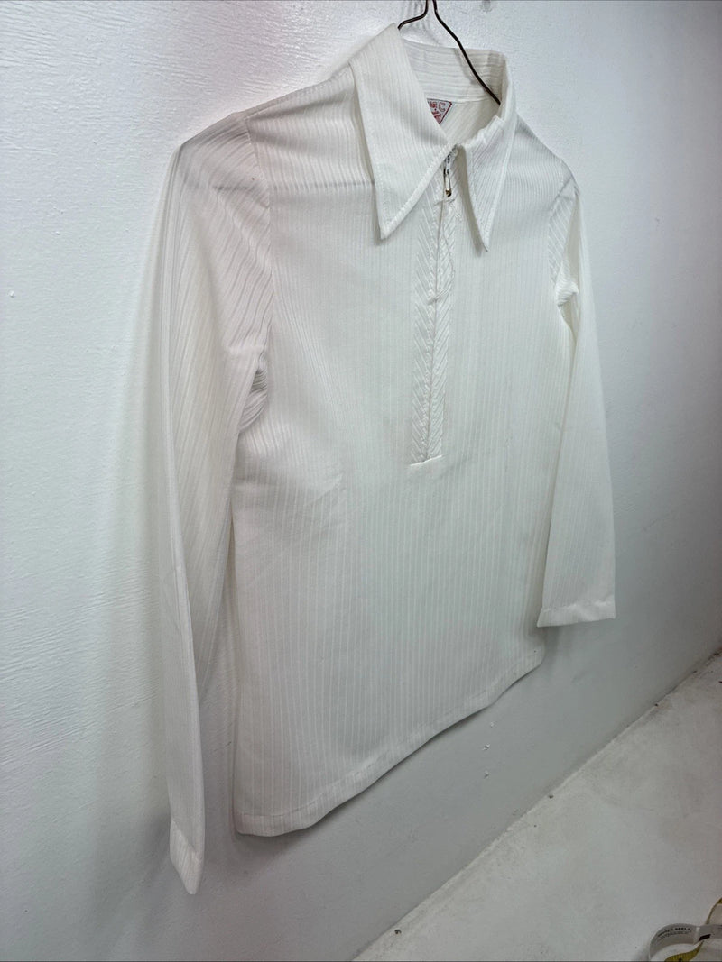 New Women’s H Bar C White Stripe Long Sleeve Half Zip Show Shirt Small YY-123