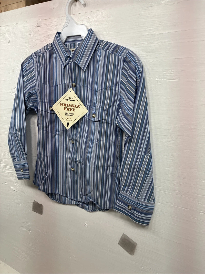 New Kids ELY Classic Blue Stripe Long Sleeve Button Up Small CC-97