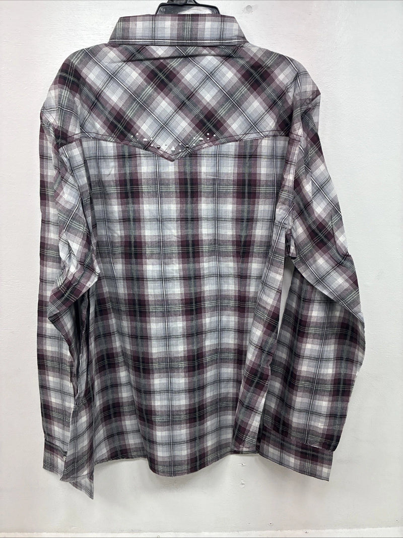New Women’s Cumberland Purple Plaid Long Sleeve Pearl Snap 2XL KK-78