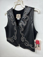 New Women’s 1848 RanchWear Black Rhinestone Sleeveless Vest Zip Up Large YY-43
