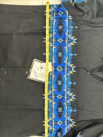 New Men’s Cumberland Black Blue Design Long Sleeve Pearl Snap Large CC-55