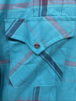 New Men’s ELY Diamond Blue Plaid Long Sleeve Pearl Snap Large X-73