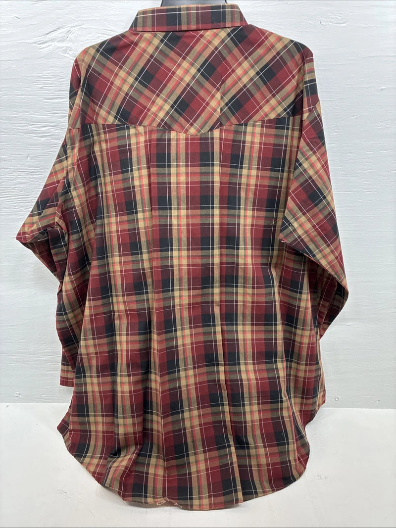 New Men’s ELY Cattleman Red Yellow Flannel Long Sleeve Pearl Snap 4XL E-97