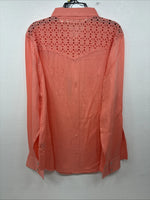 New Women’s Cumberland Pink Designed Long Sleeve Pearl Snap Large II-99