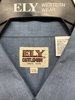 New Men’s ELY Cattleman Blue Embroidered Short Sleeve Pearl Snap 2XL F-82