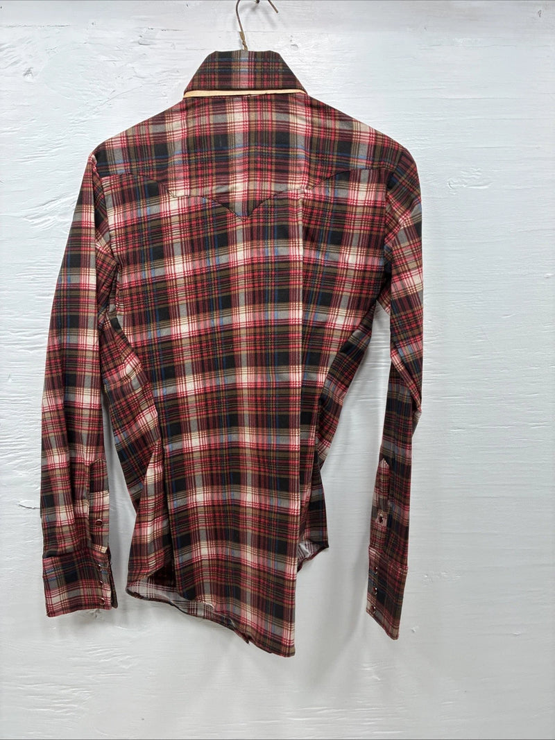 New Men’s Panhandle Slim Red Plaid Long Sleeve Pearl Snap XS J-67