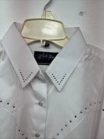 New Women’s White Horse White Gem Long Sleeve Pearl Snap 2XL GG-17