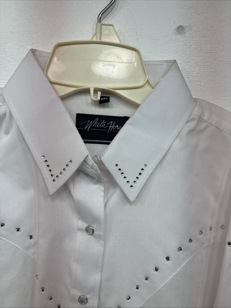 New Women’s White Horse White Gem Long Sleeve Pearl Snap 2XL GG-17