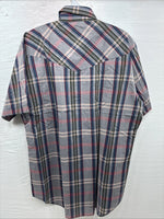 New Men’s ELY Cattleman Multicolor Plaid Short Sleeve Pearl Snap 16.5 Large Q-30
