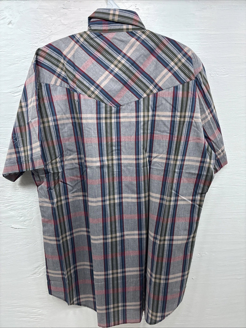 New Men’s ELY Cattleman Multicolor Plaid Short Sleeve Pearl Snap 16.5 Large Q-30