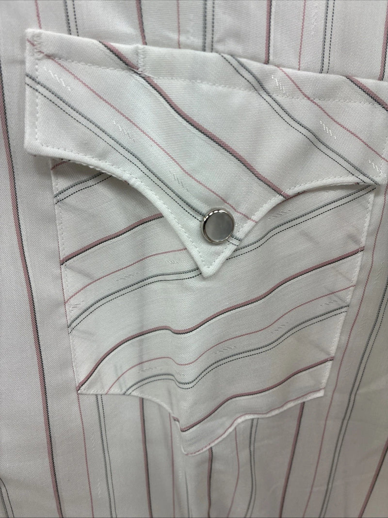 New Men’s H Bar C White Stripe Long Sleeve Pearl Snap 16 Large M-36
