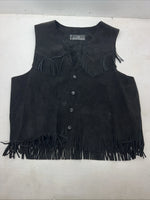 New Women’s Western Express Black Leather Fringe Biker Vest XL L-605