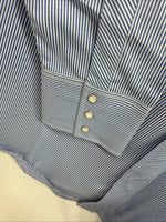 New Men’s White Horse Blue White Stripe Long Sleeve Pearl Snap 2XL H-58