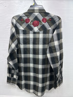 New Men’s ELY Cattleman Green Rose Plaid Long Sleeve Pearl Snap Large X-72