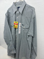 New men’s Wrangler White Black Stripe long Sleeve Pearl Snap 17.5 Large M-69