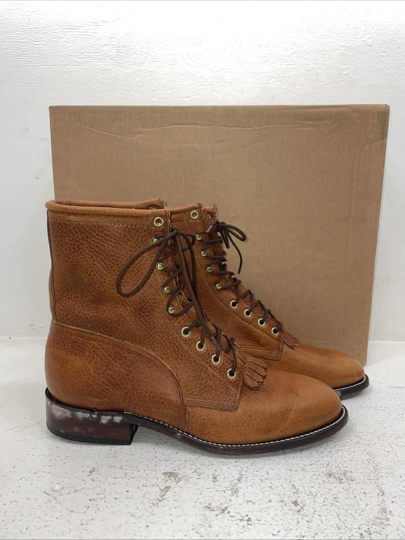 New Men’s Brown Lace Up J Chisholm Cowboy Boots. 2556 10 E E. 7-26