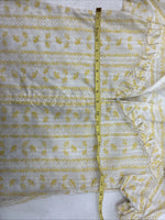 New Women’s White Yellow Design Short Sleeve Half Zip Size 40 TT-87