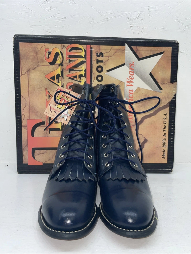 New Women’s Navy Lace Up Texas Brand Cowboy Boots. 4445 8 M. 16-60
