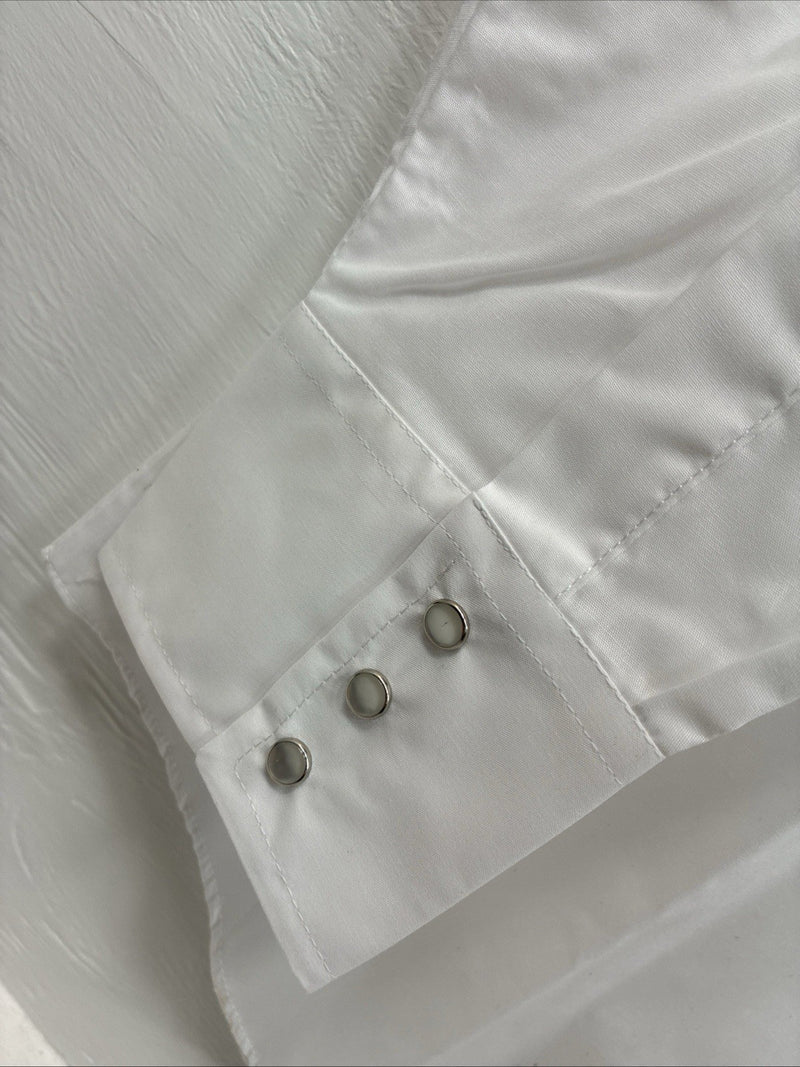New Men’s ELY Cattleman White Blue Embroidered Long Sleeve Pearl Snap XL H-75
