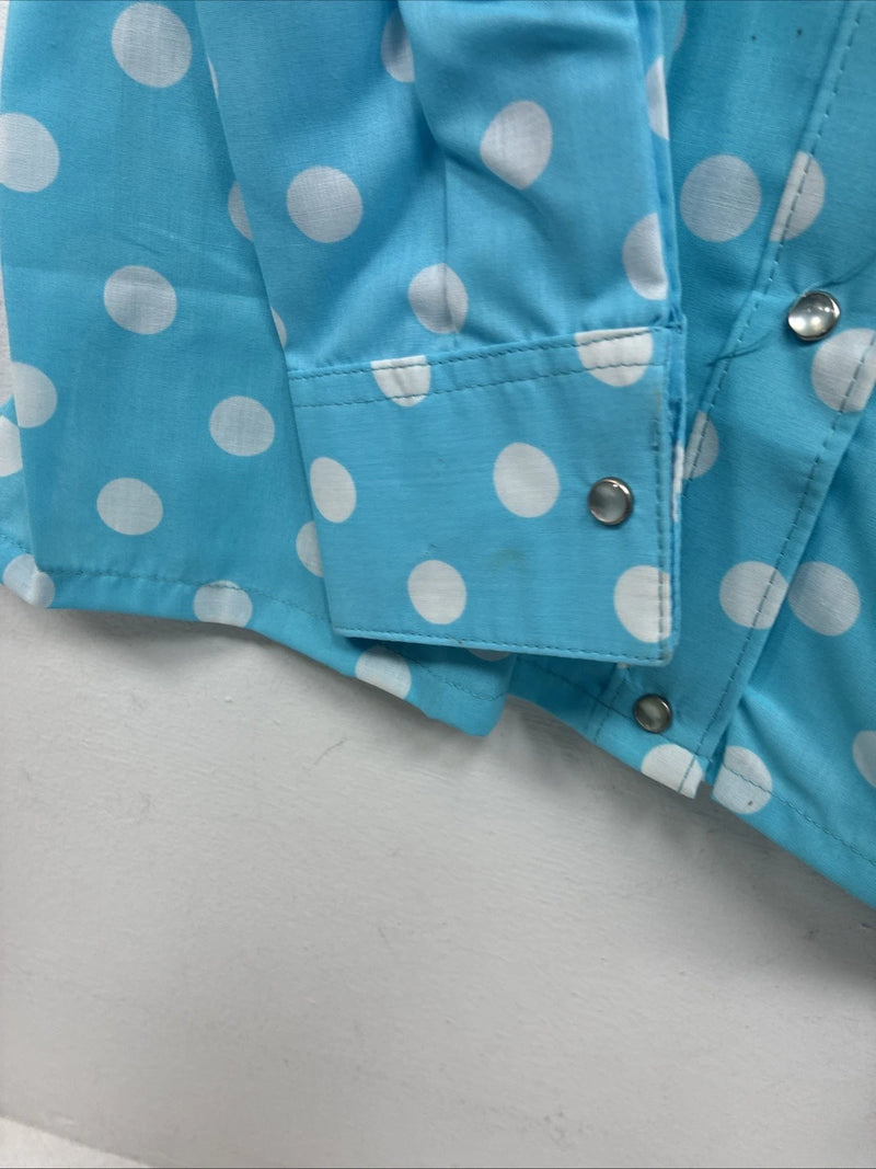 New Women’s Rockmount Blue Polkadot Long Sleeve Pearl Snap Size 32 KK-97