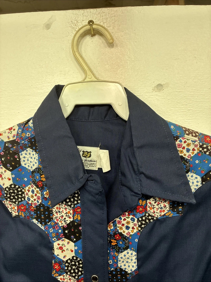 New Women’s Lady DJ Blue Deisgned Long Sleeve Pearl Snap Size 34 TT-142