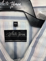 New Men’s White Horse Blue Striped Long Sleeve Pearl Snap 2XL H-45