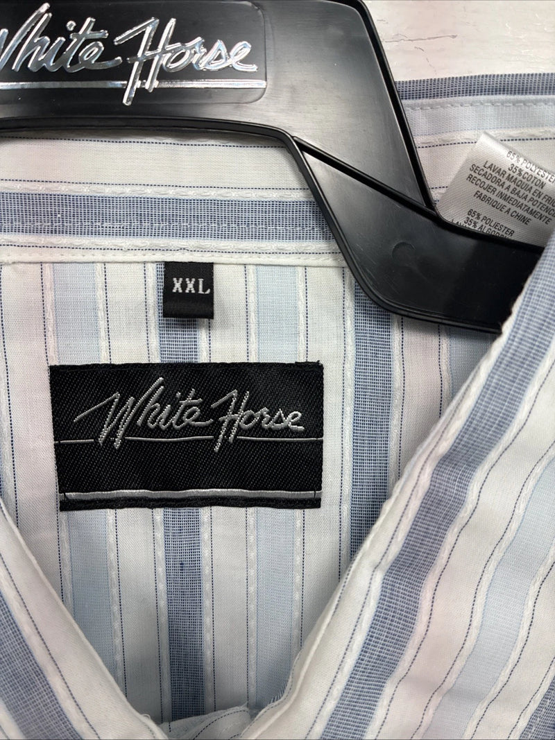New Men’s White Horse Blue Striped Long Sleeve Pearl Snap 2XL H-45