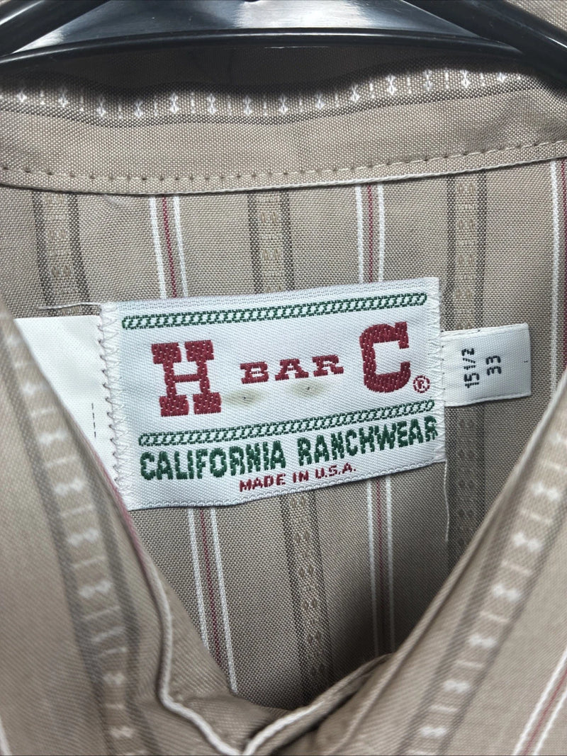 New Men’s H Bar C Brown Stripe long Sleeve Pearl Snap 15.5 Medium T-74